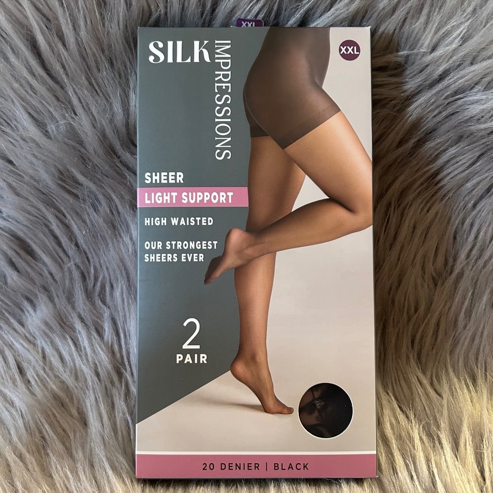 Silk‎ Impressions Light Support Sheer Tights Womens Size XXL Black High Waisted